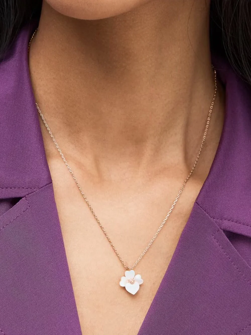 Kate Spade Mother of Pearl Flower Heart Pendant Necklace Rose Gold
